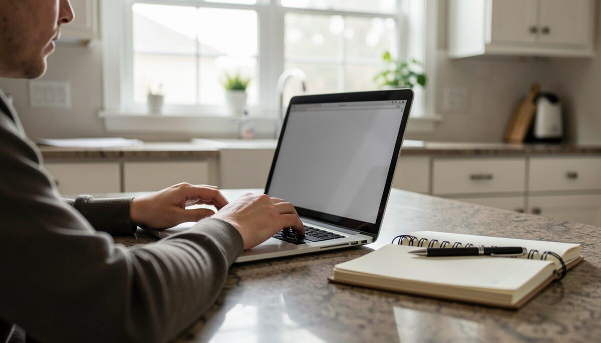 A rider drafting a fundraising letter at a kitchen counter. Letters, not events, brought in most of the money.